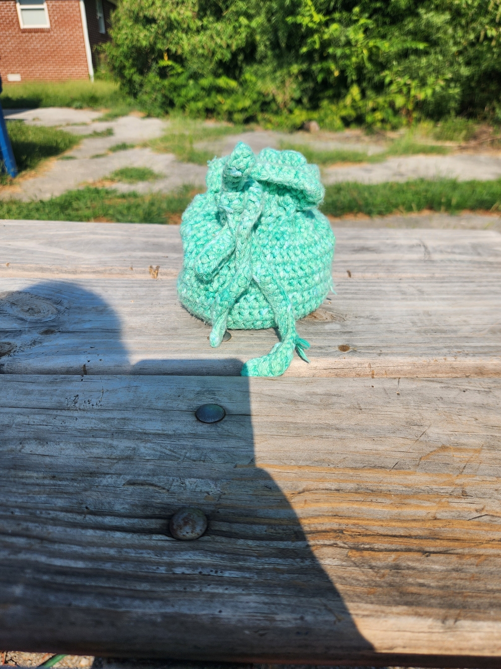 Handmade Mint Green Crochet Drawstring Pouch - Small Women's Wallet Bag
